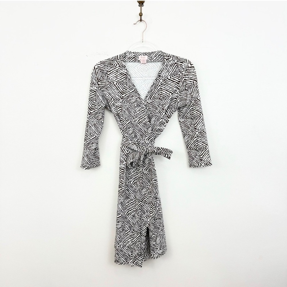 Persifor Geometric Print Wrap Dress Brown White Long Sleeve Size XS